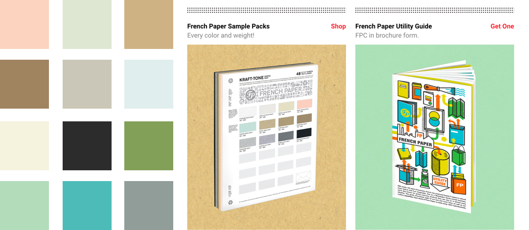 Collage of my French Paper palette choices and a screenshot of the French paper website